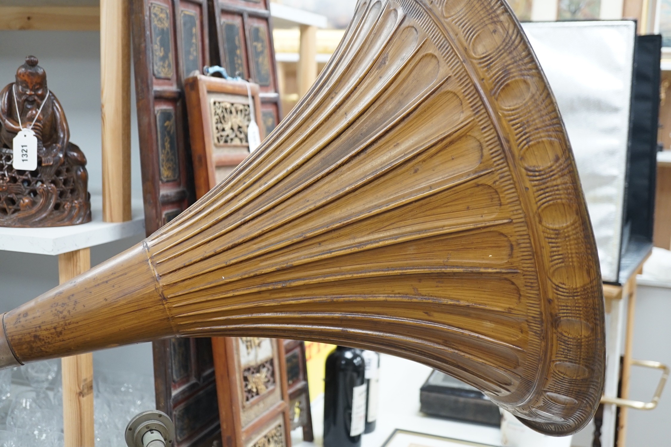 An early 20th century table top Gramophone, with large metal horn, 80cms high